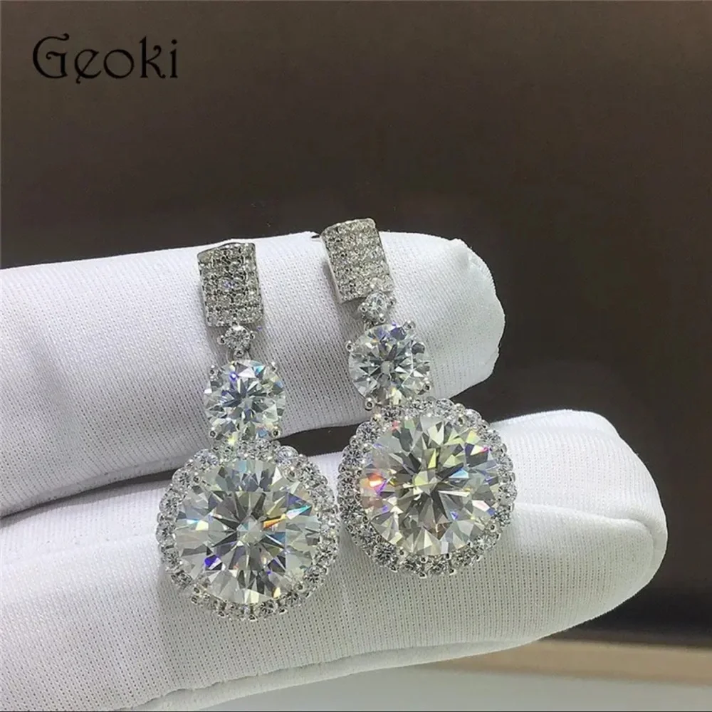 6 Ct T.W. Round Simulated Diamond Halo Drop Dangle, Beautiful, Bridal Earrings - Picture 4 of 10